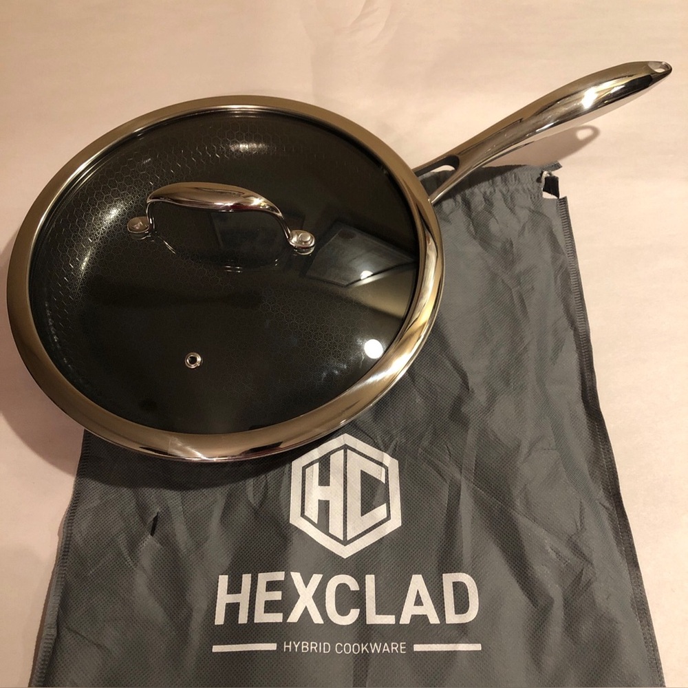 HEXCLAD 10" Frying Pan Hybrid Stainless Steel Non-Stick Fry Pan with Lid